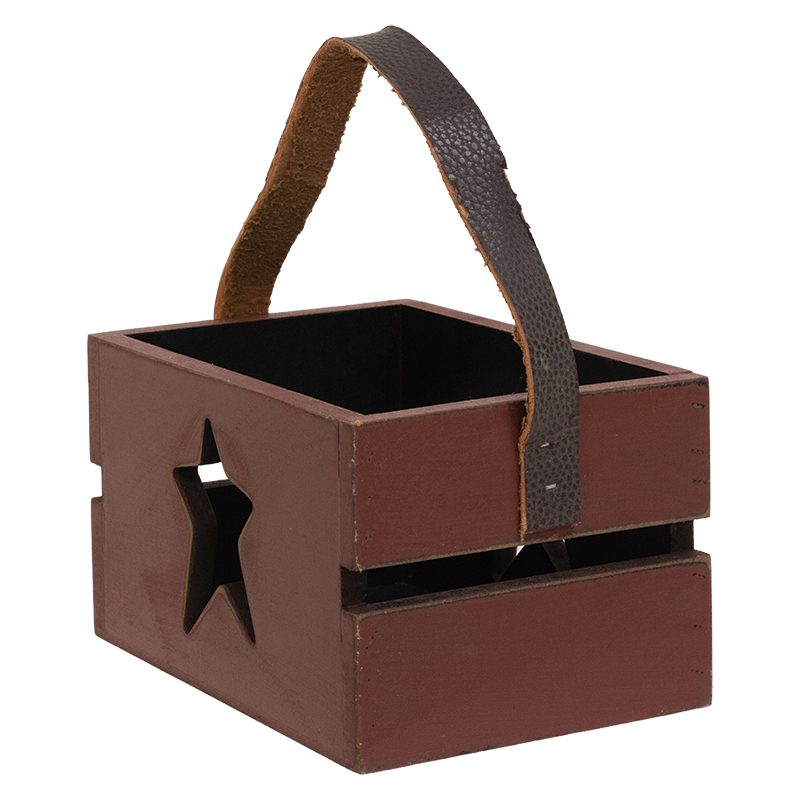 Red Wooden Star Cutout Crate With Handle Red Wooden Star Cutout Crate With Handle