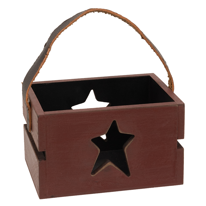 Red Wooden Star Cutout Crate With Handle Red Wooden Star Cutout Crate With Handle