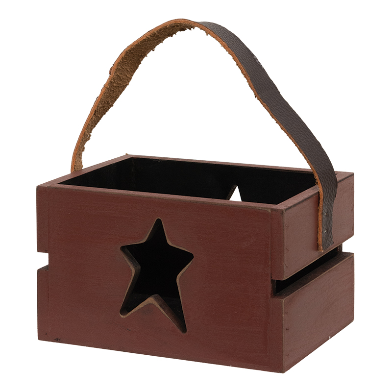 Red Wooden Star Cutout Crate With Handle Red Wooden Star Cutout Crate With Handle