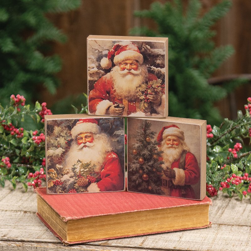 Vintage Santa Portrait 4" Square Block - 3 Asstd.
