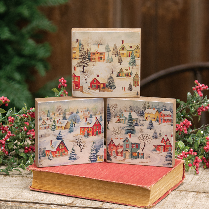 Snowy Vintage Village 4" Square Block - 3 Asstd.