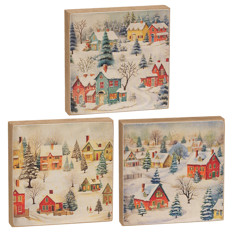 Snowy Vintage Village 4" Square Block - 3 Asstd.