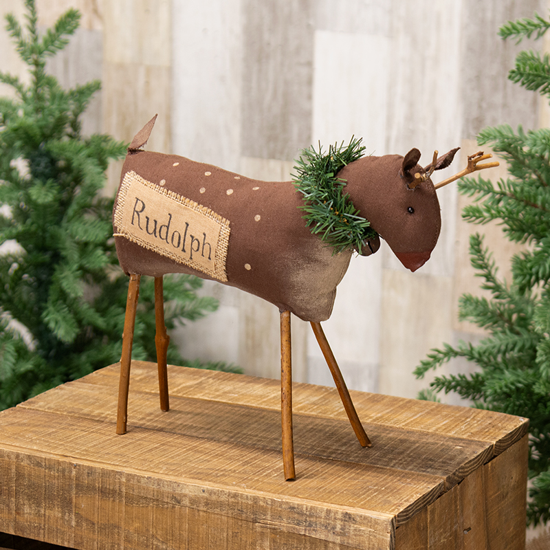 Stuffed Primitive Rudolph Reindeer - 10"H Stuffed Primitive Rudolph Reindeer - 10"H