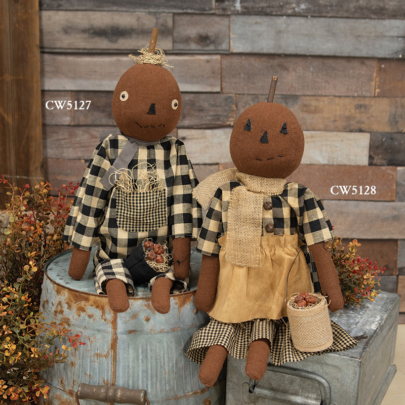 Primitive Pumpkin Boy with Apple Pail Primitive Pumpkin Boy with Apple Pail