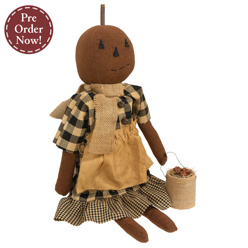 Primitive Pumpkin Girl with Apple Pail Primitive Pumpkin Girl with Apple Pail