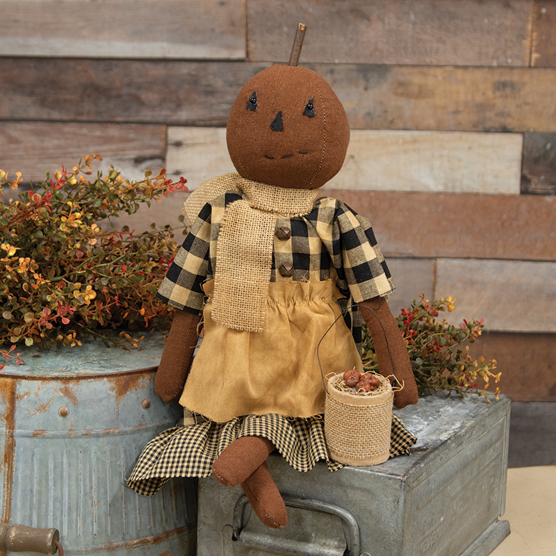 Primitive Pumpkin Girl with Apple Pail Primitive Pumpkin Girl with Apple Pail