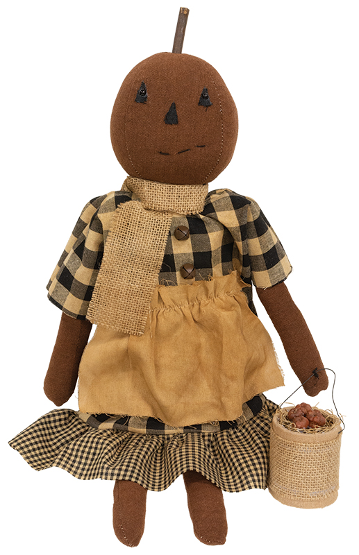 Primitive Pumpkin Girl with Apple Pail Primitive Pumpkin Girl with Apple Pail