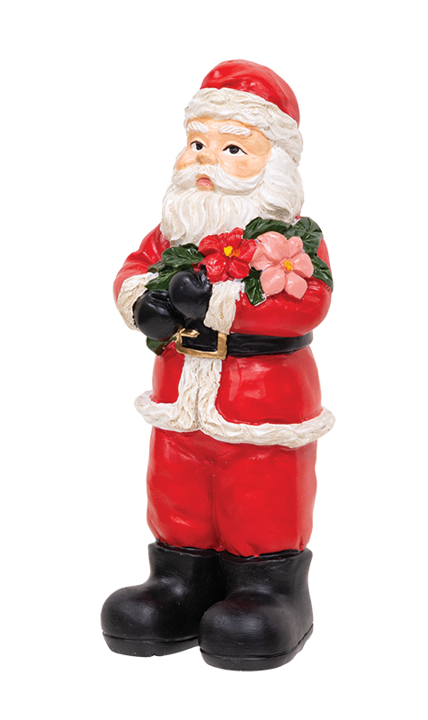 Resin Vintage Santa Holding Poinsettias - 6.75"H