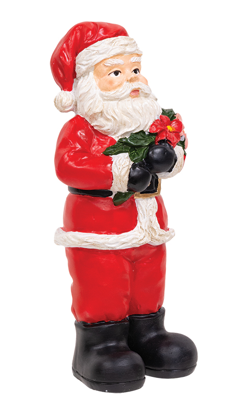 Resin Vintage Santa Holding Poinsettias - 6.75"H