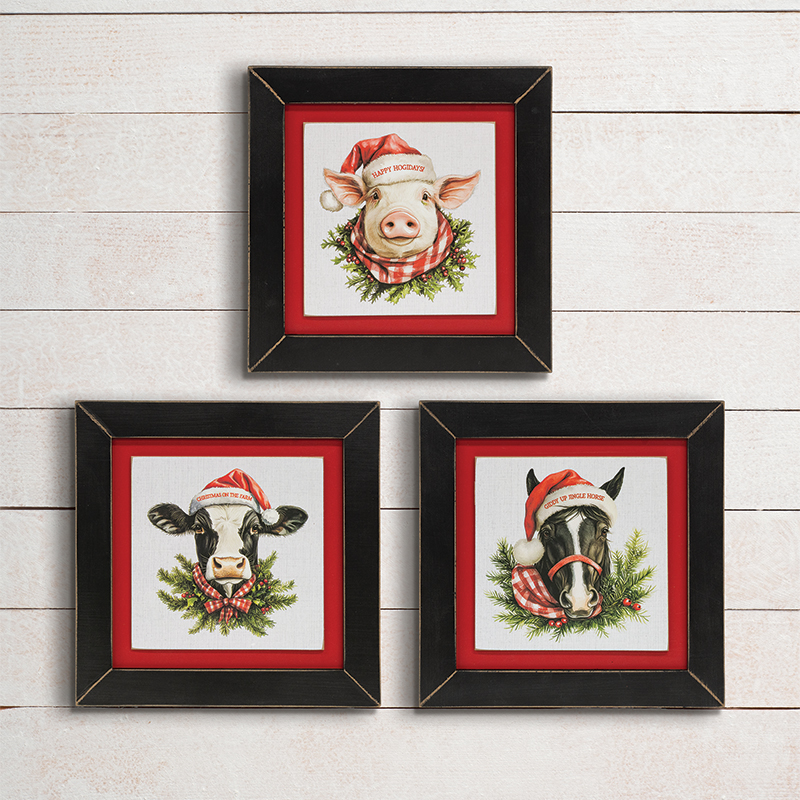 Happy Hogidays Framed Print - 9" sq. - 3 Asstd. Happy Hogidays Framed Print - 9" sq. - 3 Asstd.