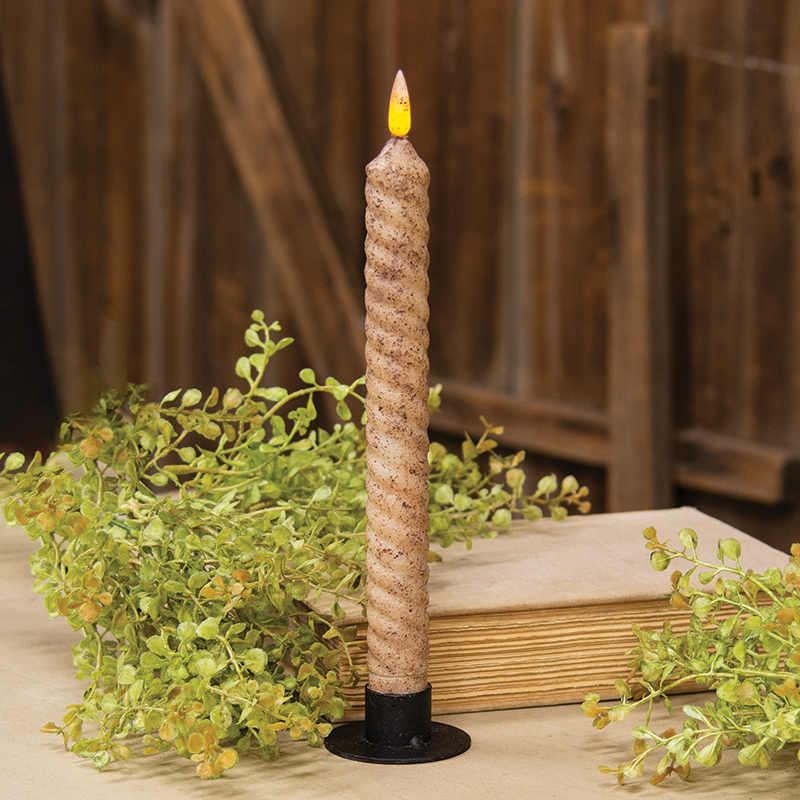 Grungy Vintage Twist Flicker Flame Timer Taper, 9.5"