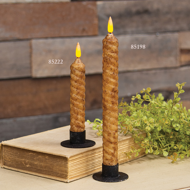 Burnt Ivory Vintage Twist Flicker Flame Timer Taper, 9.5"