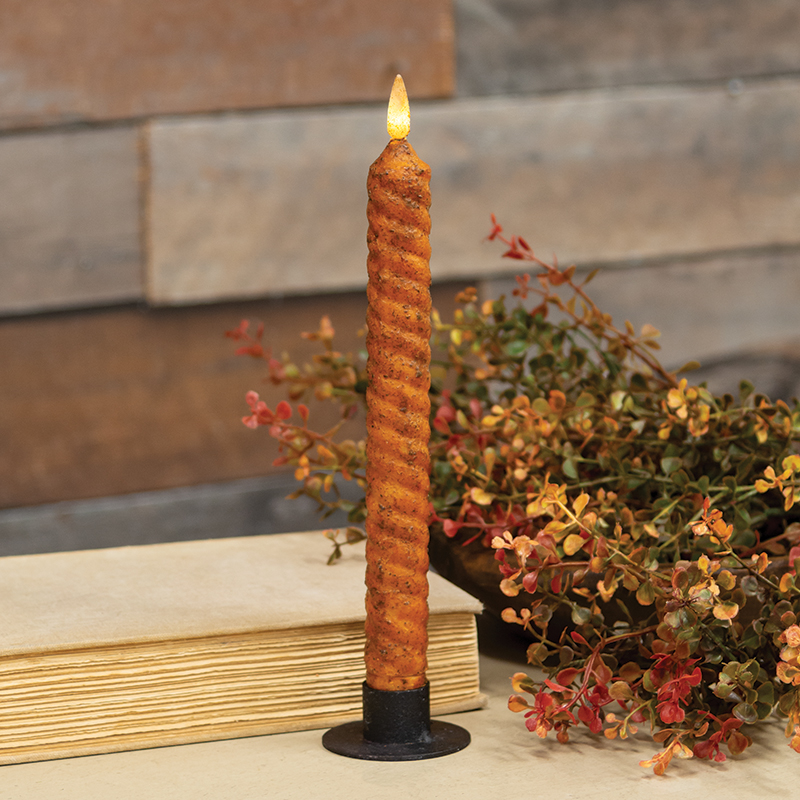 Pumpkin Spice Vintage Twist Flicker Flame Timer Taper, 9.5"