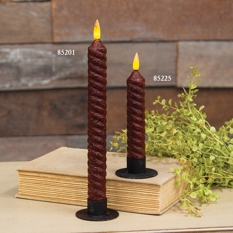 Burnt Burgundy Vintage Twist Flicker Flame Timer Taper, 9.5"