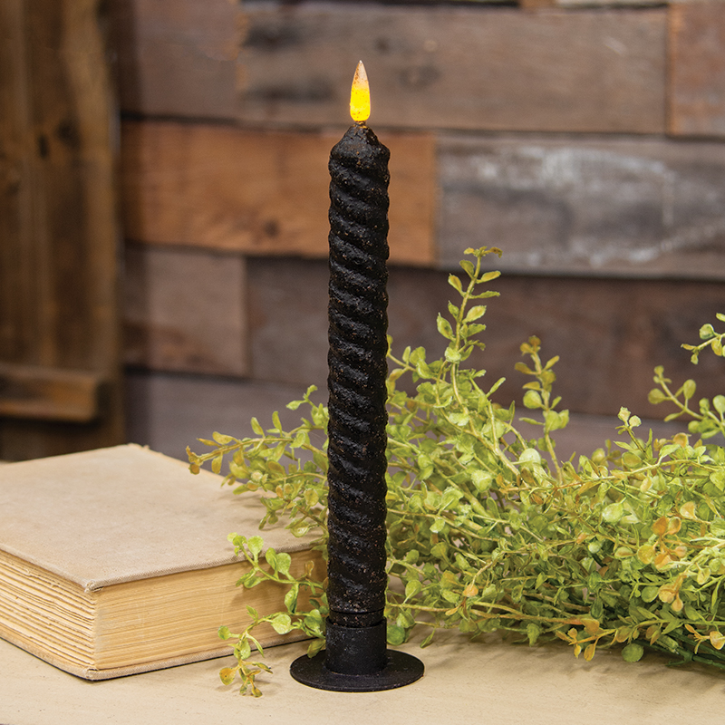 Black Vintage Twist Flicker Flame Timer Taper, 9.5"Black Vintage Twist Flicker Flame Timer Taper, 9.5"