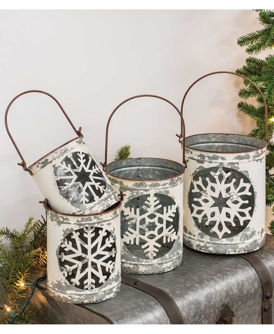 {[en]:White Vintage Snowflake Buckets - Set of 4 -