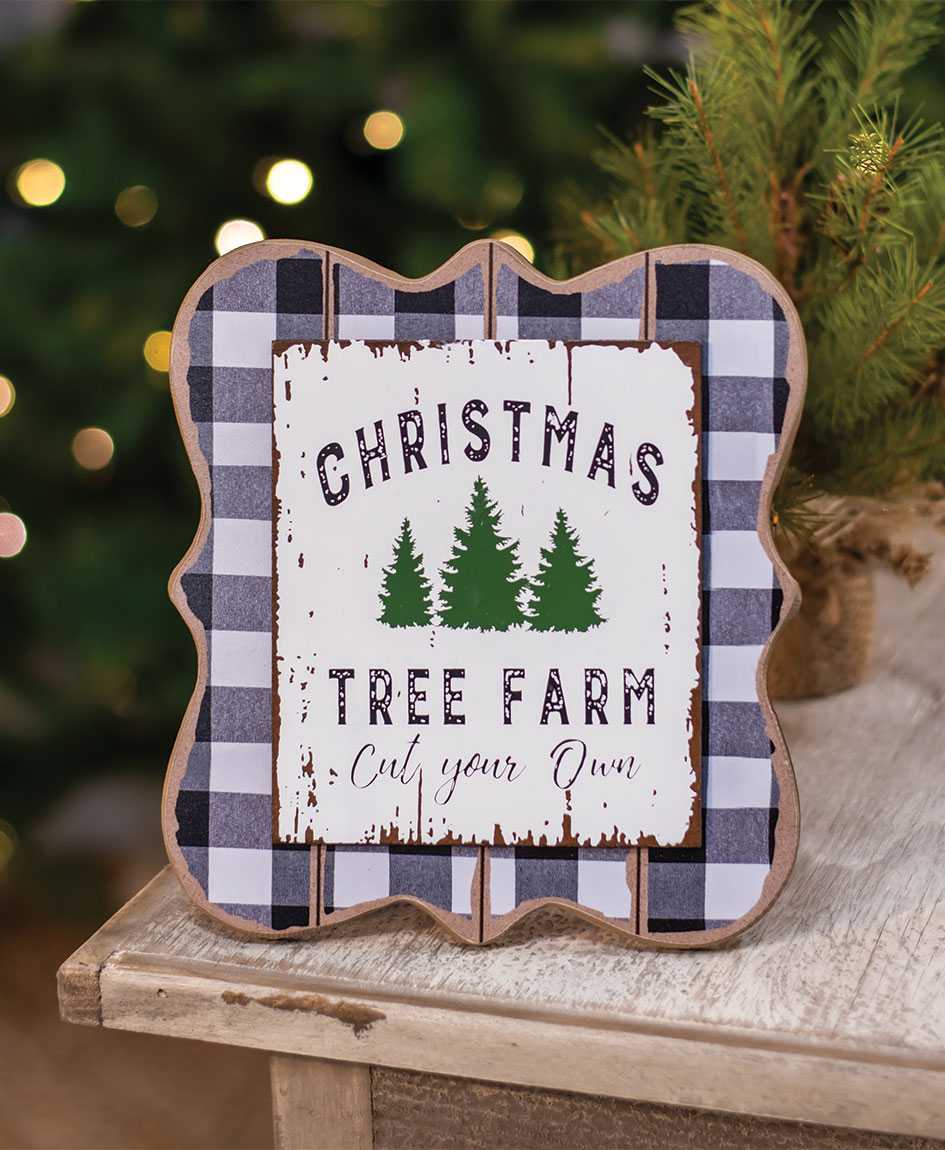 Christmas Tree Farm Buffalo Check Easel -;
