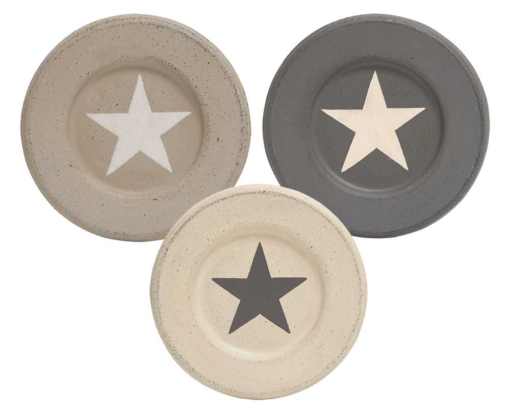 Distressed Star Plates - Farmhouse Colors, 3 asst. - # 34505