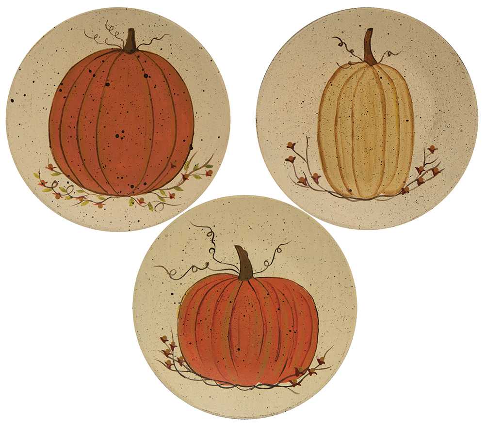 Classic White Pumpkin Decorative Plates - 3 asst. - # 34508