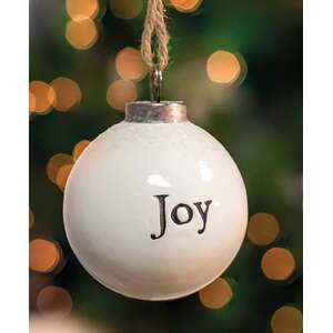 Joy White Enamel Ornament;