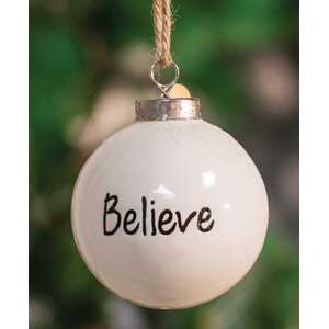 Believe White Enamel Ornament;