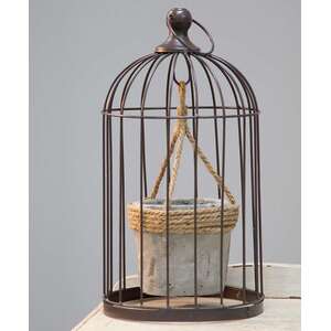 Vintaged Birdcage w/ Hanging Cement Planter, Medium - QX18209B;