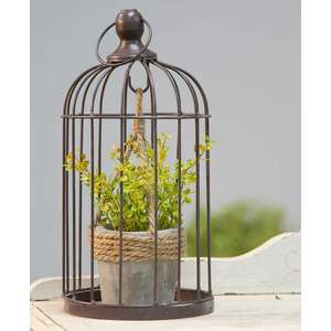 Vintaged Birdcage w/ Hanging Cement Planter, Small;