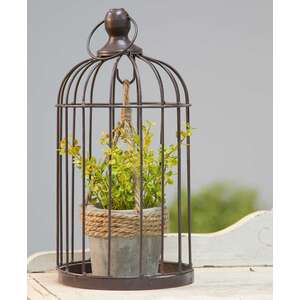 Vintaged Birdcage w/ Hanging Cement Planter, Small - QX18209C