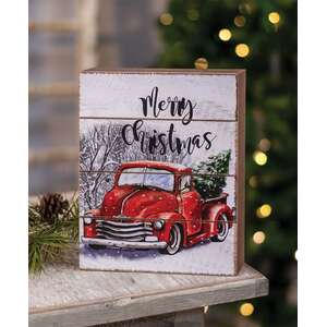 Merry Christmas Red Truck Box Sign -