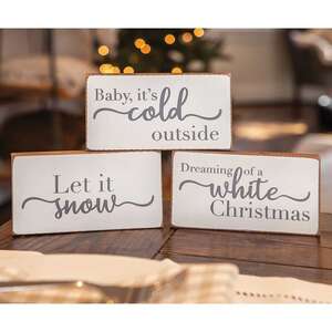 White Christmas Wood Block, 3 Asst. -
