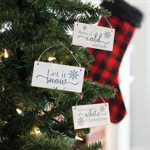 White Christmas Wood Ornament, 3/Set -