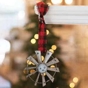 Glittered Windmill Ornament with Buffalo Check Hanger;