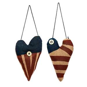 Americana Heart Ornaments - 2 asst;