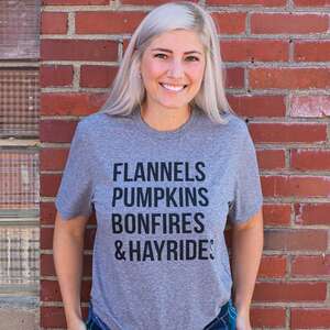 Flannels, Pumpkins, Bonfires, & Hayrides T-shirt L24;