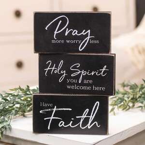 Pray More, Worry Less Wooden Block - 3 asst;