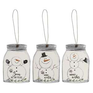Happy Snowman Mason Jar Ornaments - 3 Asst