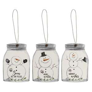 Happy Snowman Mason Jar Ornaments - 3 Asst - # 34916