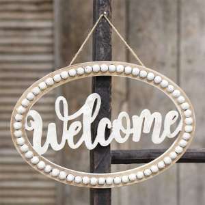 Distressed Beaded Welcome Wall Sign - # 60307