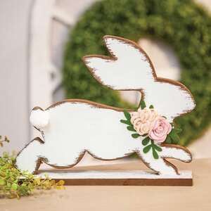 Distressed White Running Easter Bunny -