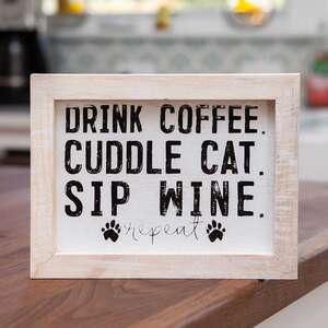 #34902 Coffee, Cat, and Wine Framed Sign