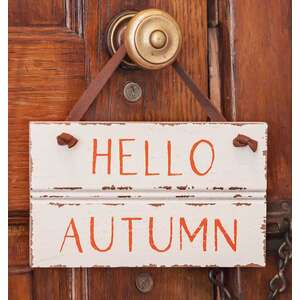90924 Hello Autumn Sign With Suede Hanger;