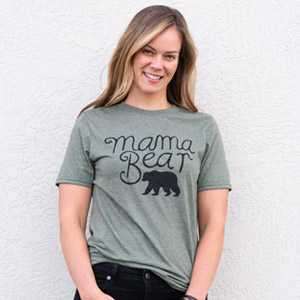 Mama Bear T-Shirt - Heather Green - Small #L38S