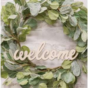 #35419, Hanging Ivory Script Welcome Sign