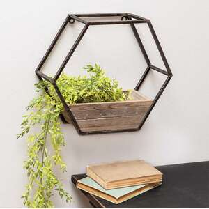 #70061 Wood & Metal Hexagon Wall Planter