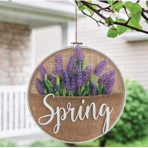 #90945 Spring Lavender Burlap Sampler Wall Hanger