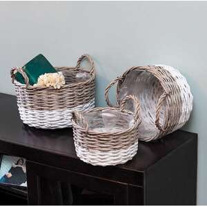 #BB3S036 White Dipped Willow Bushel Basket Planters, 3/Set