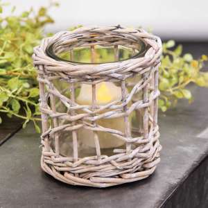 #BB9A1163 Graywash Willow Wrapped Glass Votive Holder