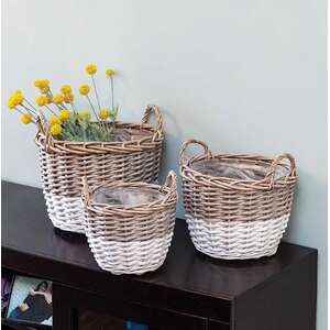 #BB9S041 White Dipped Willow Gathering Basket Planters, 3/Set