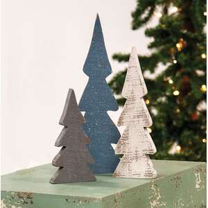 Snowy Farmhouse Colors Wooden Trees, 3/Set
