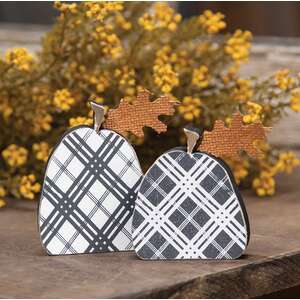 #35219 Black Plaid Freestanding Pumpkins, 2/set